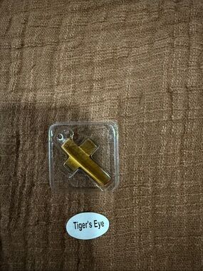 Tiger's Eye Gold Cross Decorative Accent